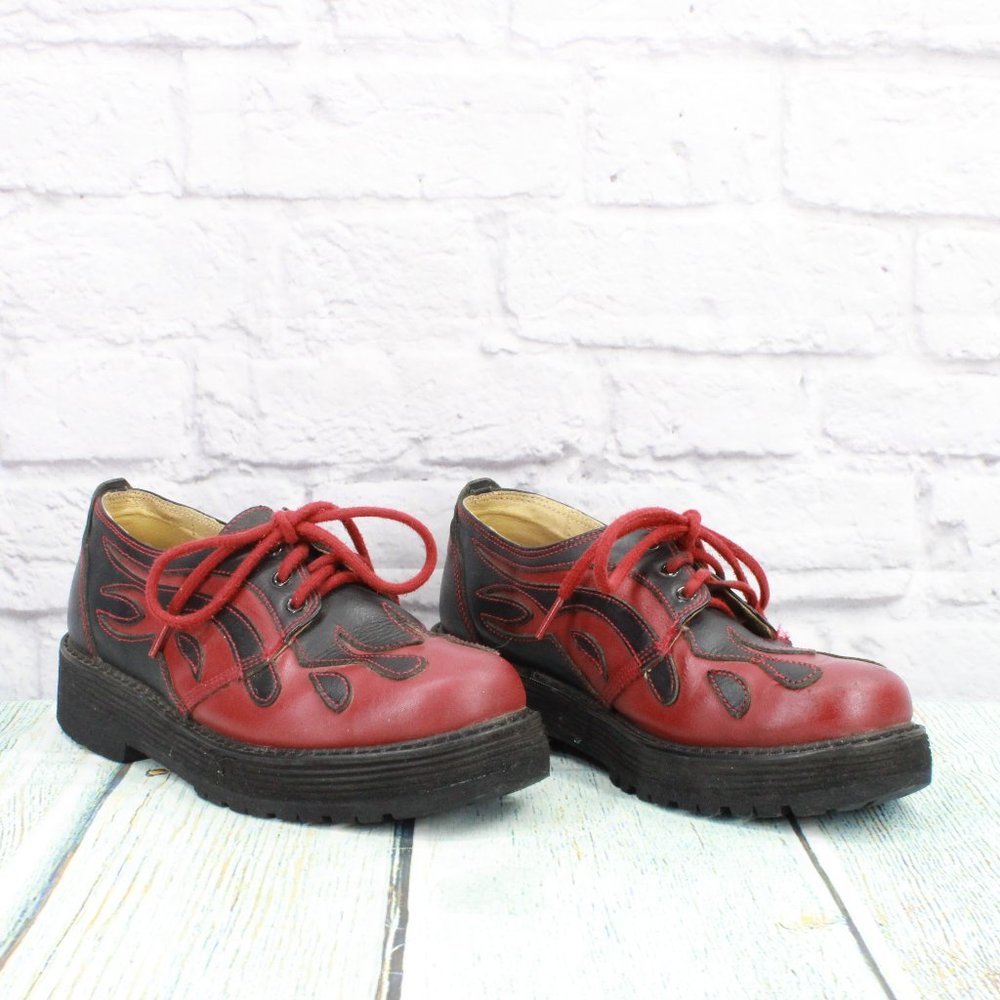 Sha Sha Red Leather Lace Up Tribal Flame Platform Shoes Size 7.5 - Picture 3 of 9